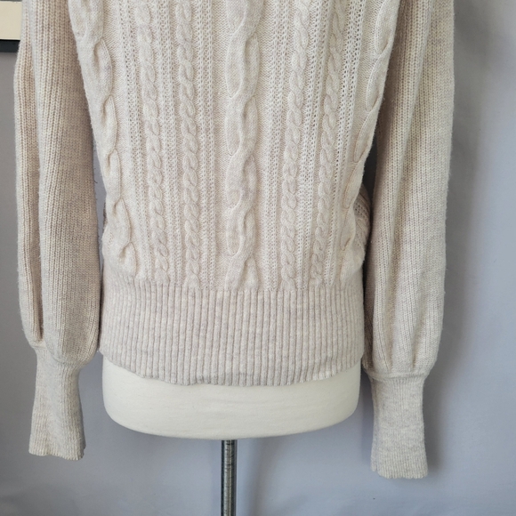 J. Crew Balloon Sleeve Cable Knit Cardigan Heather Oatmeal M - Picture 10 of 14